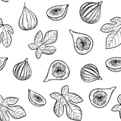 Fig illustration. Seamless pattern.Hand drawn sketch converted to vector.