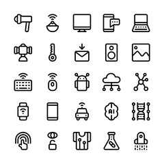 Set techno, technology, future and present technology outline style icon - vector