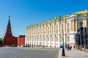 Fototapeta na wymiar Borovitskaya Tower and Kremlin Armoury museum, Moscow, Russia