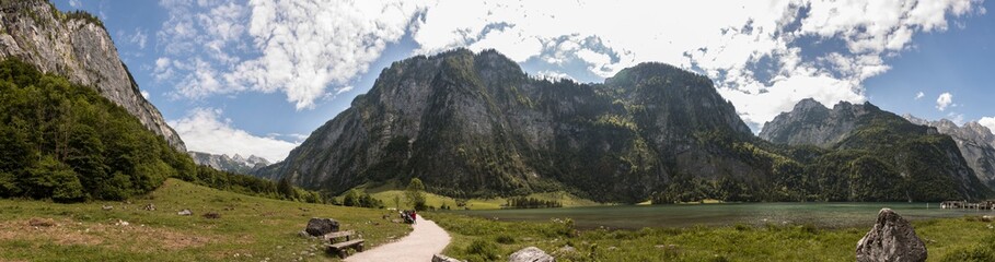 Mountain panorama of famous lake Koenigssee, Bavaria, Germany