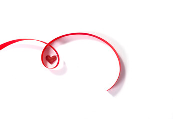 valentine card. red heart and red ribbon on a white background. decoration for February 14