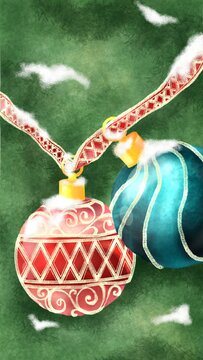 Christmas ball with ribbon on the Christmas tree