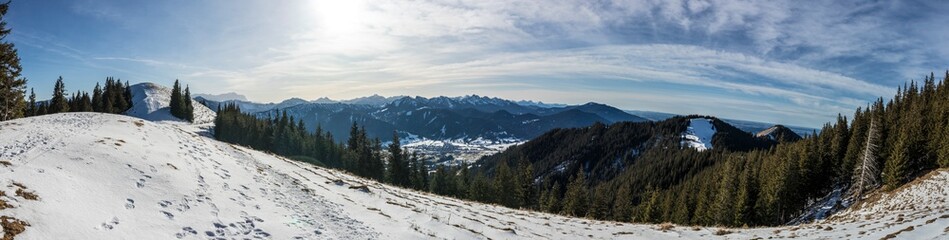 Fototapeta premium Winter mountain panorama veiw of Hoernle mountain in Bavaria, Germany