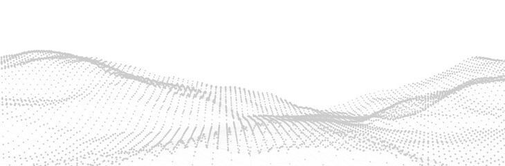 White 3d line landscape. Gray wireframe surface. Topographic particles array. Vector background