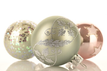 Christmas toys, close-up, isolated on white.