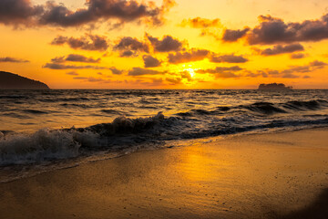 Fototapeta na wymiar Tropical sea and beautiful sunset. Beach background travel concept.