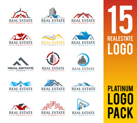 Real Estate Logo Pack. 15 Set Logo Design. Vector Illustrator Eps.10