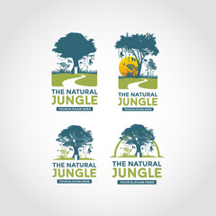 The Natural Jungle Logo Template. 4 Logo Pack in 1 File. Vector Illustrator Eps.10