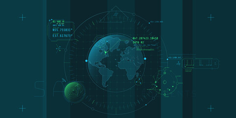 Design of a futuristic software interface for tracking an object on the planet.