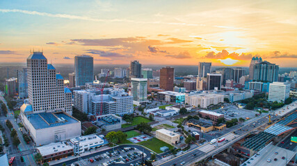 Orlando, Florida, USA Downtown Drone Skyline Aerial - obrazy, fototapety, plakaty