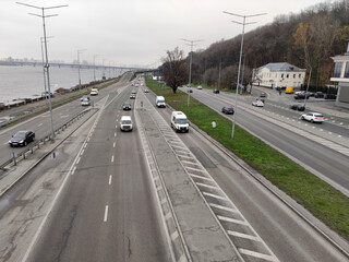 City highway traffic background, cars moving on a freeway
