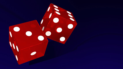 Dice. Composition of tow dices on a blue background.
