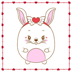 happy Valentines day cute bunny drawing with hearts