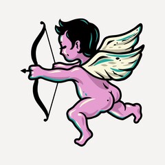 Flying baby cupid angel with bow and wings