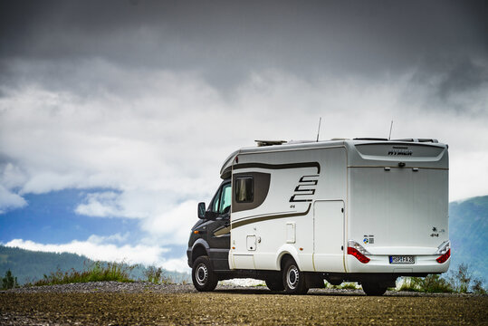 Hymer caravan on nature, 25 July 2018, Norway
