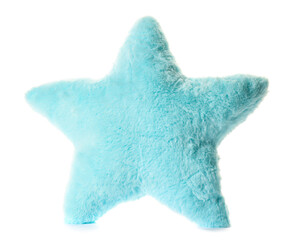 Soft pillow in shape of star on white background