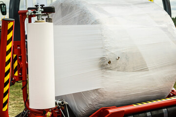 Bale of hay wrapped in plastic foil