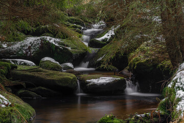 Fototapeta premium Konsky creek in National park Sumava with cascade and waterfall