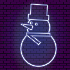 Neon snowman on the background. Outline of the snowman. Vector illustration of a snowman