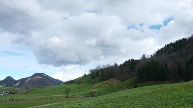 Panorama Road Green Valley Scenic Mountain Peak - Stanserhorn. Ennetmoos Switzerland Europe