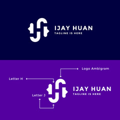 Obraz premium JH initial letter ambigram logo. The JH logo design is luxurious, simple, stylish and elegant. Vector illustration template.