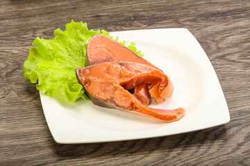 Two pink salmon fish steak