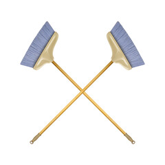 Cleaning equipment - Two crossed brooms with wooden handle