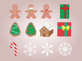 Set of Christmas Elements Sticker Collection Sweets and Gifts