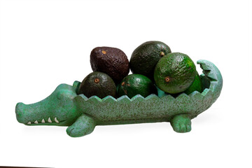 Vase, in the form of an alligator, with avocado fruits