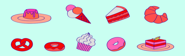 set of Popular desserts cake, donuts and more icon design template with various models. vector illustration isolated on black background