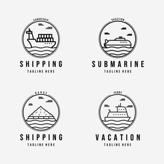 Set of Ocean Transportation Vacation Logo Vector Illustration Design Line Art Emblem