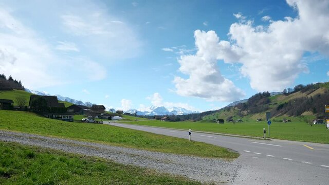 Panorama Road Green Valley Scenic Mountain Peak - Stanserhorn. Ennetmoos Switzerland Europe