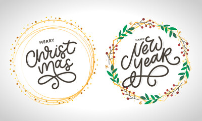 Happy New Year 2021 Beautiful greeting card poster with calligraphy black text word gold fireworks. Hand drawn design elements. Handwritten modern brush lettering white background isolated vector