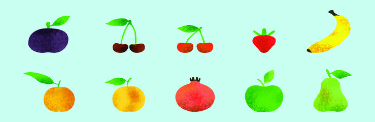 set of fruit cartoon icon design template with various models. vector illustration isolated on blue background