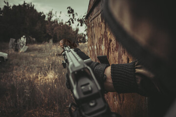 military, cosplay, war, man, military uniform, weapons, shooting, machine gun, rifle, ammunition,...