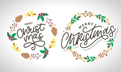 Merry christmas 2021 Beautiful greeting card poster with calligraphy black text word. Hand drawn design elements. Handwritten modern brush lettering white background isolated vector