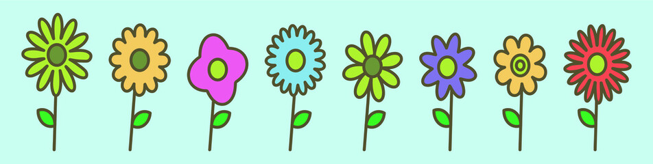 set of flower cartoon icon design template with various models. vector illustration isolated on blue background