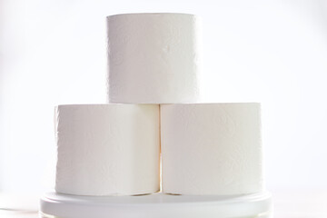 Three rolls of toilet paper so requested in the pandemic, front photo.