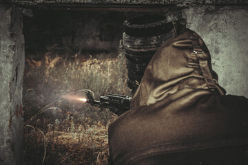 military, cosplay, war, man, military uniform, weapons, shooting, machine gun, rifle, ammunition,...