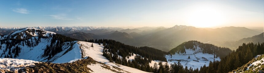 Winter mountain panorama from Seekarkreuz mountain in Bavaria, Germany