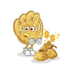 baseball glove refuse money illustration. character vector