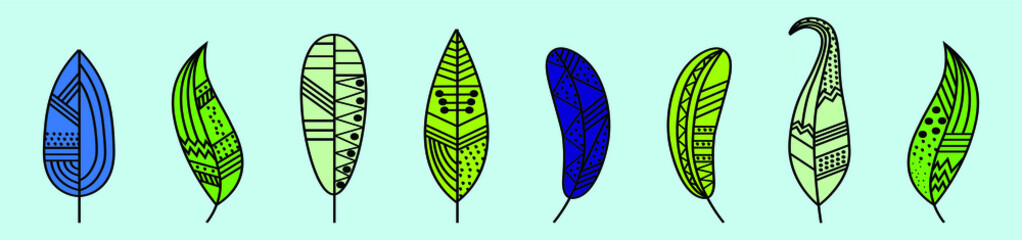 set of feather cartoon icon design template with various models. vector illustration isolated on blue background