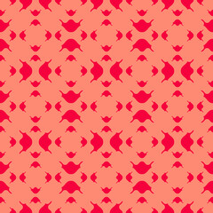 Abstract ornamental seamless pattern. Simple vector texture with curved shapes, floral silhouettes. Elegant geometric background in red and coral color. Stylish repeat design for decor, wallpapers