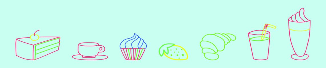 set of Popular desserts cake and more icon design template with various models. vector illustration isolated on blue background