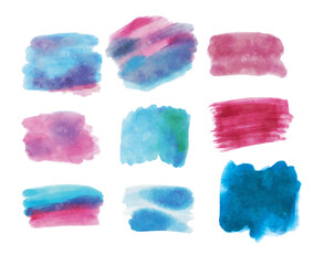 nine  watercolor strokes and washes in blue and pink