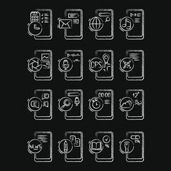 chalk icon, mobile application, line icons set