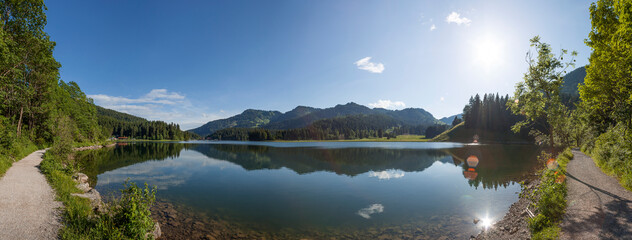 Panorama view Spitzingsee lake in Bavaria, Germany