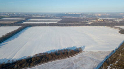 top view of the fields in winter