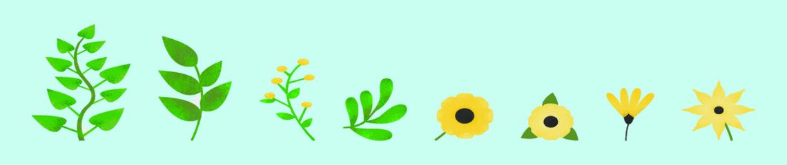 set of flower and leaves cartoon icon design template with various models. vector illustration isolated on blue background
