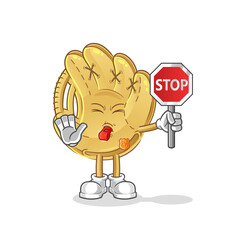 baseball glove holding stop sign cartoon. cartoon mascot vector